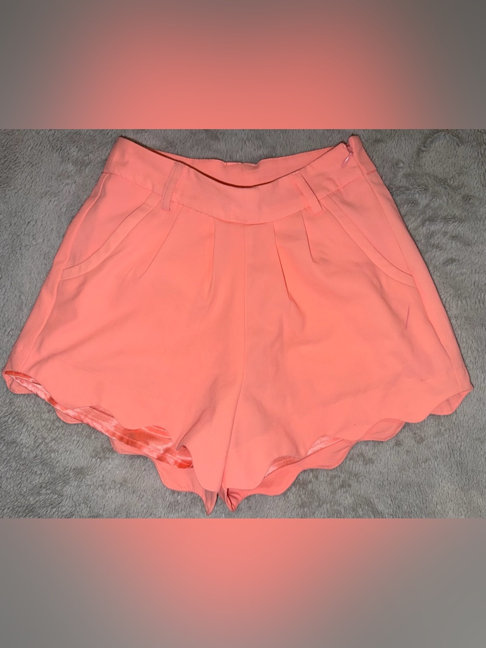 High-Waist Coral Pink Scalloped Women’s Shorts